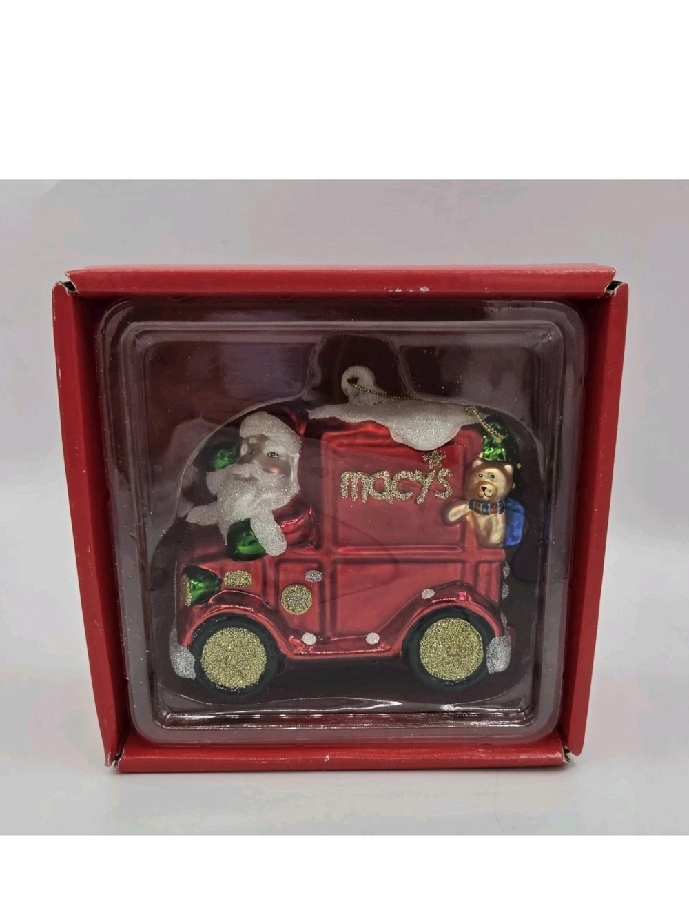 Macys Santa Driving Truck Van Parade Blown Glass Ornament Glitter In Box